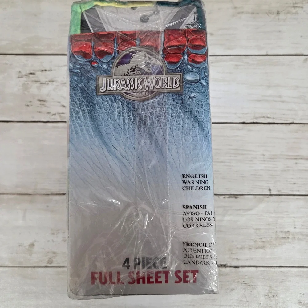 Jurassic World Sheet Set Boys Full Blue 4 Piece Microfiber Dinosaur T-Rex New